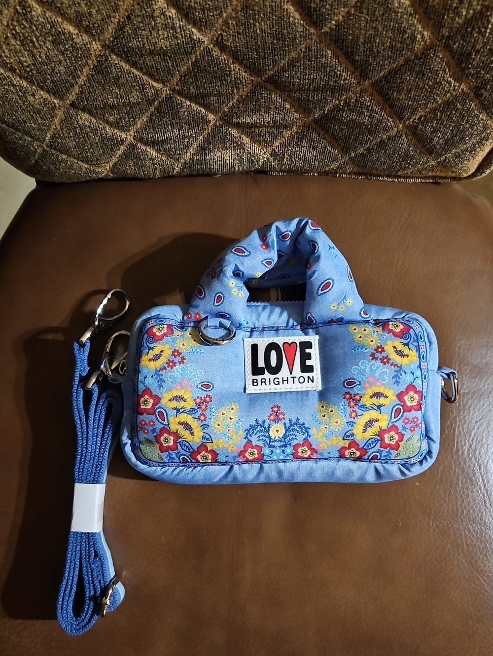 Brighton Bandana Love Pouch Crossbody Shoulder Bag Blue Green Yellow Red Floral